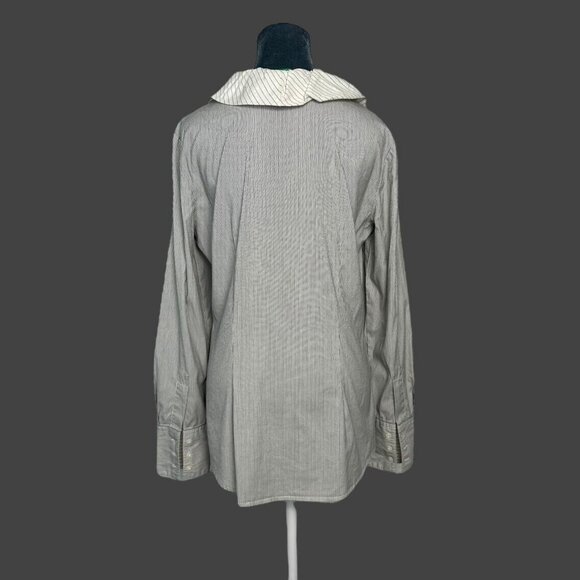 frilly pinstripe ruffle button up office wear shirt - Picture 3 of 8